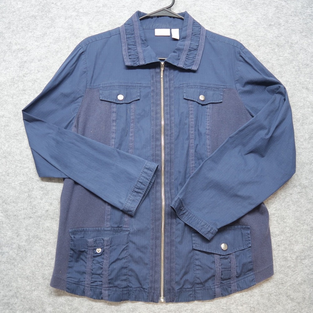 Zenergy By Chico's Jacket Women 2 (XL) Full Zip Cotton Blue Solid